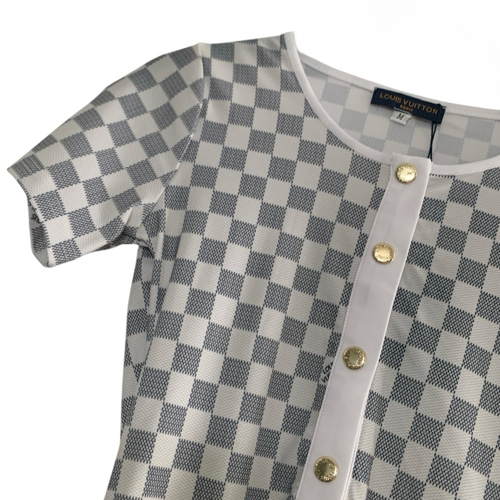 🆕 Louis Vuitton Style Damier Azur short-sleeved swimsuit / Bodysuit 🆕 - Picture 7 of 9